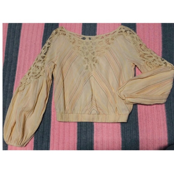 Free People Tops - Free People Long Sleeve Cropped Lace Blouse